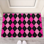 Black And Deep Pink Argyle Pattern Print Rubber Doormat