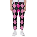 Black And Deep Pink Argyle Pattern Print Joggers