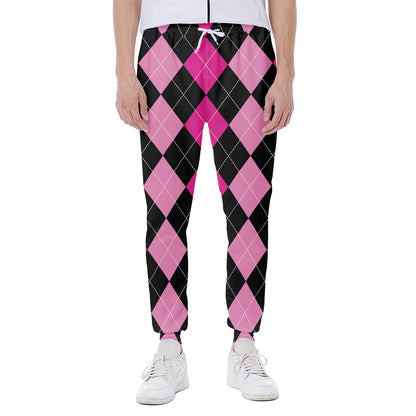 Black And Deep Pink Argyle Pattern Print Scuba Joggers
