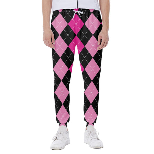 Black And Deep Pink Argyle Pattern Print Scuba Joggers