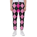 Black And Deep Pink Argyle Pattern Print Scuba Joggers