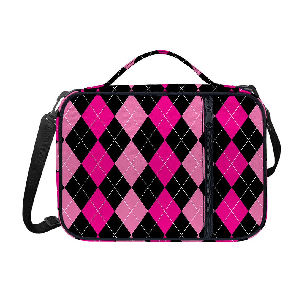 Black And Deep Pink Argyle Pattern Print Shoulder Strap Bible Bag