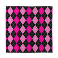 Black And Deep Pink Argyle Pattern Print Silk Bandana