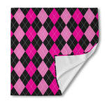 Black And Deep Pink Argyle Pattern Print Silk Bandana