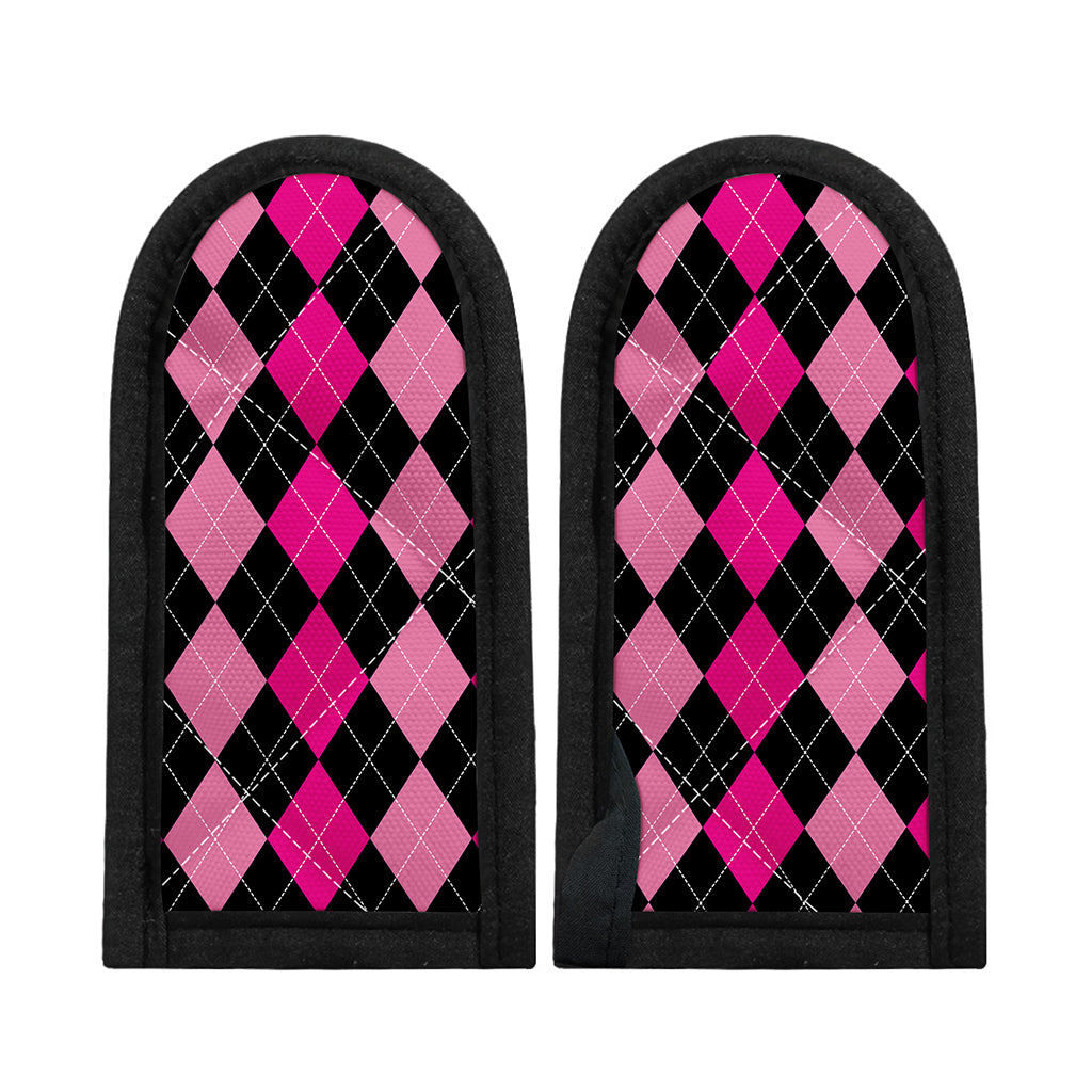 Black And Deep Pink Argyle Pattern Print Skillet Handle Cover