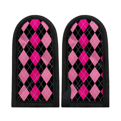 Black And Deep Pink Argyle Pattern Print Skillet Handle Cover