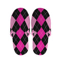 Black And Deep Pink Argyle Pattern Print Slippers
