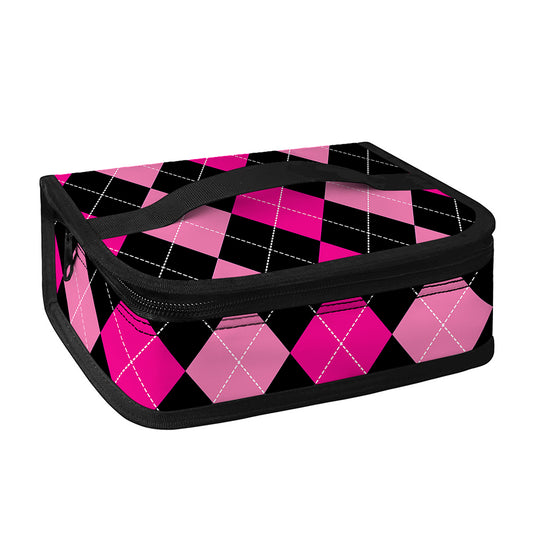 Black And Deep Pink Argyle Pattern Print Small Lunch Bag
