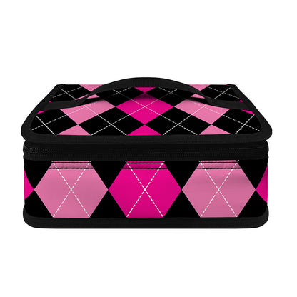 Black And Deep Pink Argyle Pattern Print Small Lunch Bag