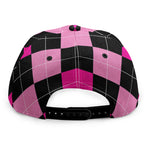 Black And Deep Pink Argyle Pattern Print Snapback Cap