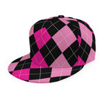Black And Deep Pink Argyle Pattern Print Snapback Cap