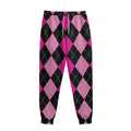 Black And Deep Pink Argyle Pattern Print Sweatpants