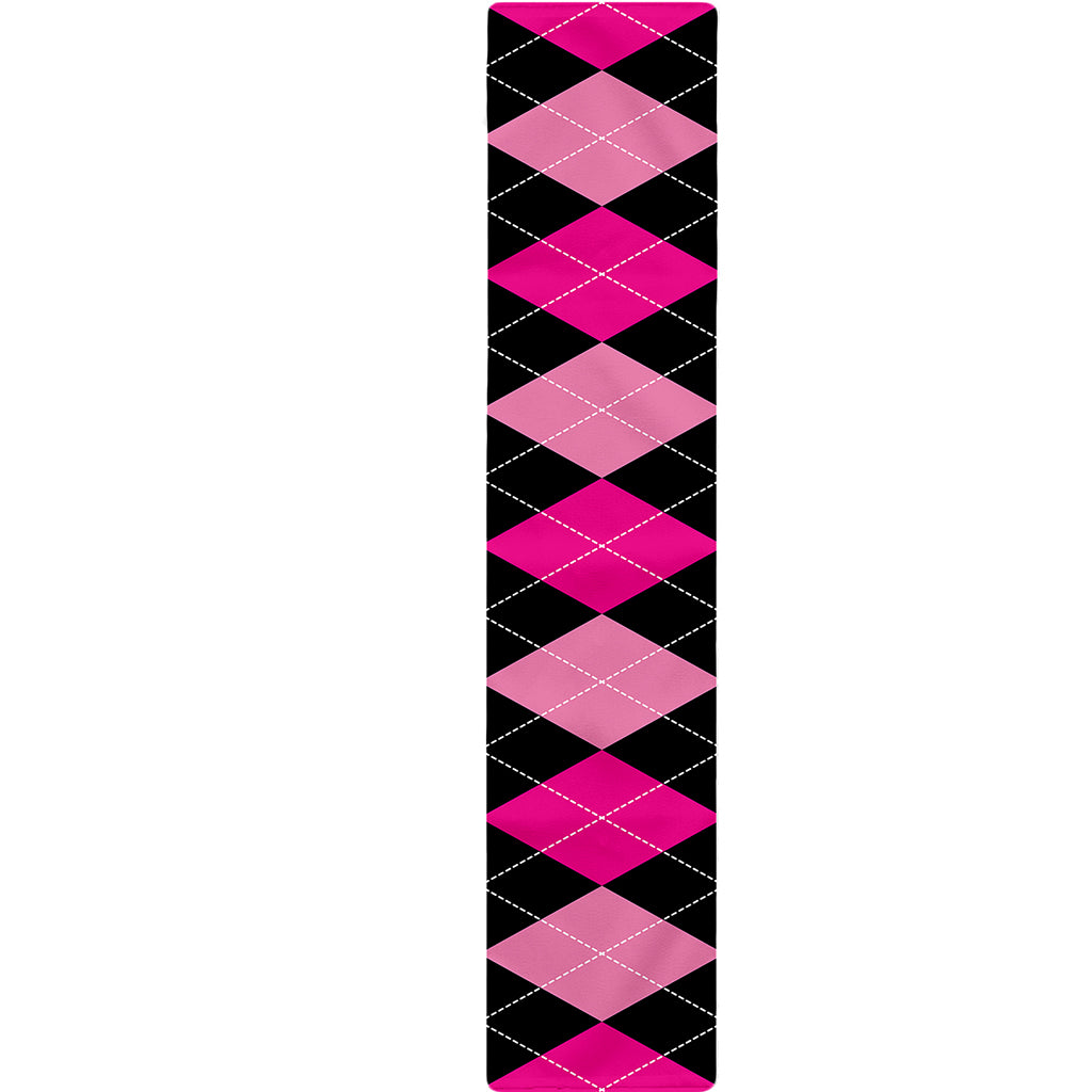 Black And Deep Pink Argyle Pattern Print Table Runner
