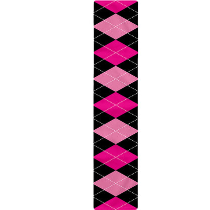 Black And Deep Pink Argyle Pattern Print Table Runner