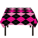 Black And Deep Pink Argyle Pattern Print Tablecloth