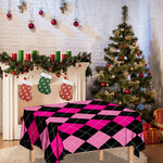 Black And Deep Pink Argyle Pattern Print Tablecloth