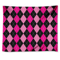 Black And Deep Pink Argyle Pattern Print Tapestry