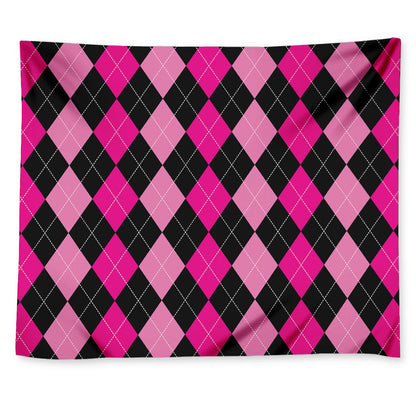 Black And Deep Pink Argyle Pattern Print Tapestry