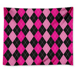 Black And Deep Pink Argyle Pattern Print Tapestry