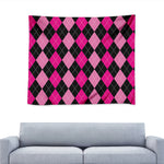 Black And Deep Pink Argyle Pattern Print Tapestry