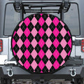 Black And Deep Pink Argyle Pattern Print Tire Cover