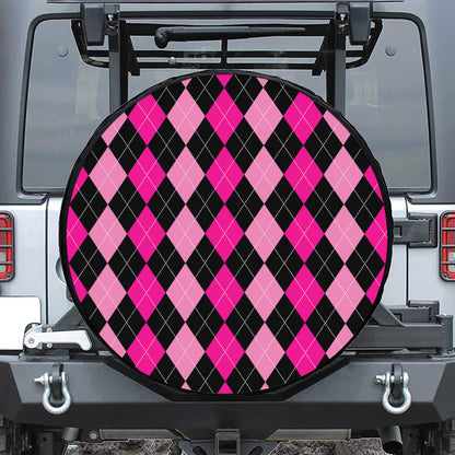 Black And Deep Pink Argyle Pattern Print Tire Cover