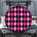 Black And Deep Pink Argyle Pattern Print Tire Cover With Camera Hole