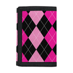 Black And Deep Pink Argyle Pattern Print Trifold Wallet