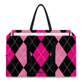 Black And Deep Pink Argyle Pattern Print Utility Tote Bag