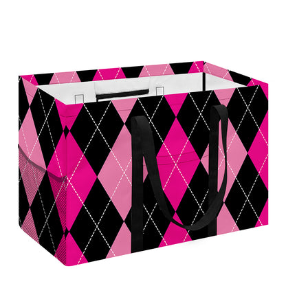 Black And Deep Pink Argyle Pattern Print Utility Tote Bag
