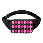 Black And Deep Pink Argyle Pattern Print Waist Bag