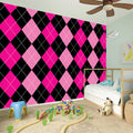 Black And Deep Pink Argyle Pattern Print Wall Sticker