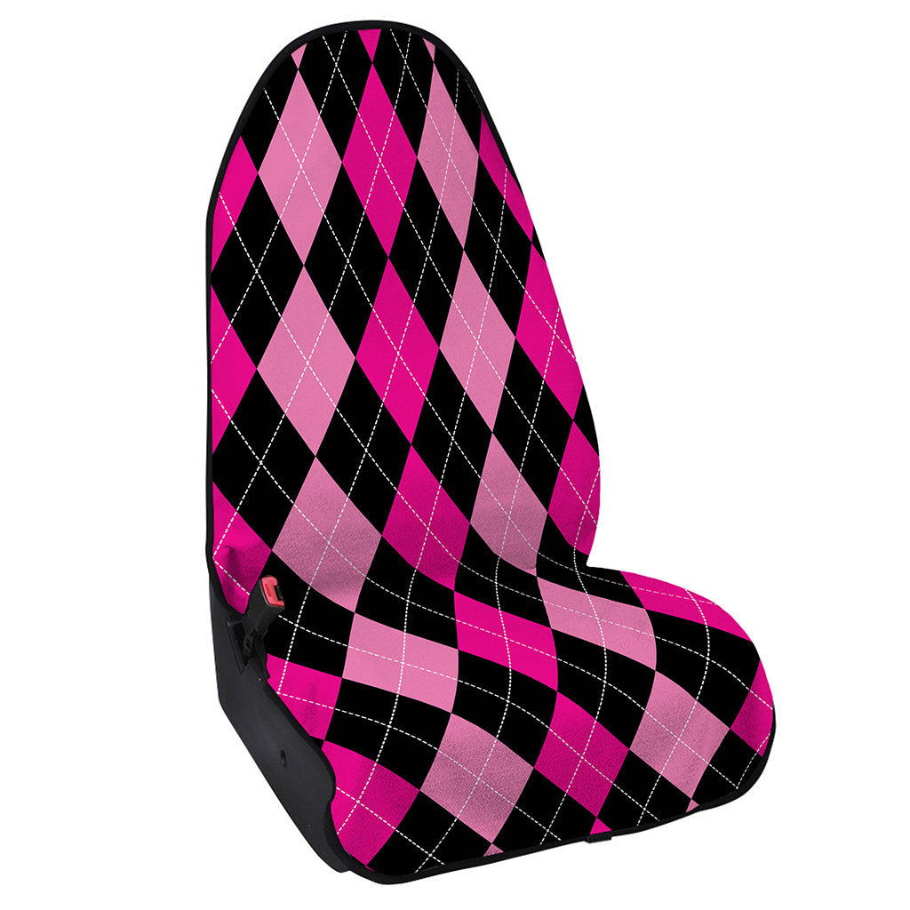 Black And Deep Pink Argyle Pattern Print Waterproof Car Seat Cover