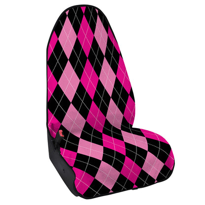 Black And Deep Pink Argyle Pattern Print Waterproof Car Seat Cover