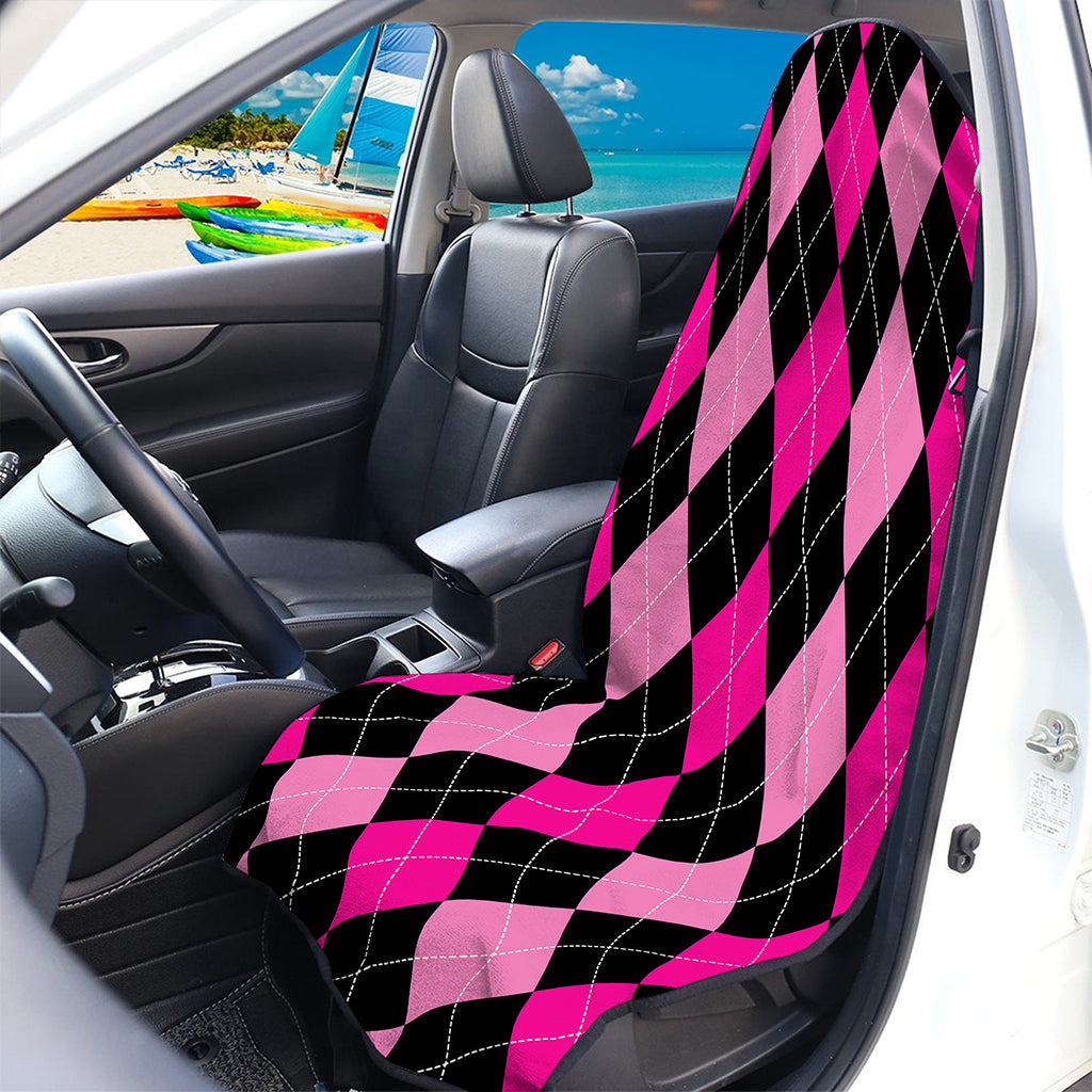Black And Deep Pink Argyle Pattern Print Waterproof Car Seat Cover