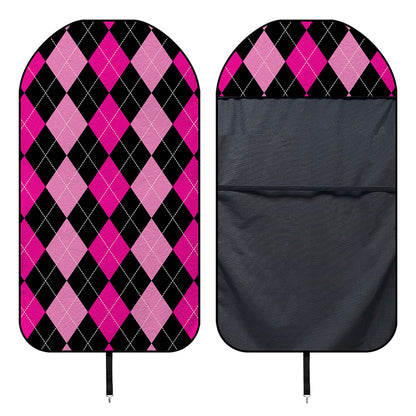 Black And Deep Pink Argyle Pattern Print Waterproof Car Seat Cover