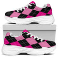 Black And Deep Pink Argyle Pattern Print White Chunky Shoes