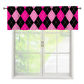 Black And Deep Pink Argyle Pattern Print Window Valance