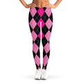 Black And Deep Pink Argyle Pattern Print Women's Leggings