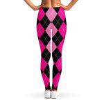 Black And Deep Pink Argyle Pattern Print Women's Leggings