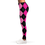 Black And Deep Pink Argyle Pattern Print Women's Leggings