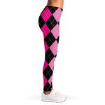 Black And Deep Pink Argyle Pattern Print Women's Leggings