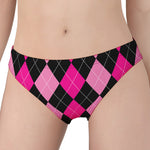 Black And Deep Pink Argyle Pattern Print Women's Panties