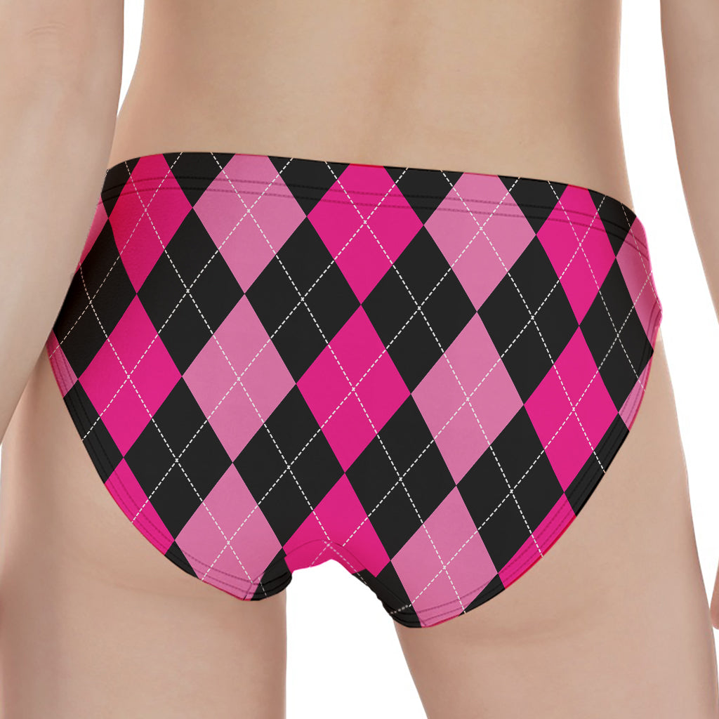 Black And Deep Pink Argyle Pattern Print Women's Panties