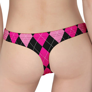 Black And Deep Pink Argyle Pattern Print Women's Thong