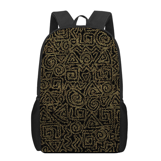 Black And Gold African Afro Print 17 Inch Backpack