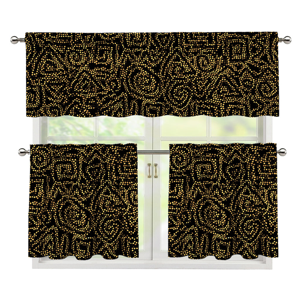 Black And Gold African Afro Print 3 Piece Kitchen Curtains