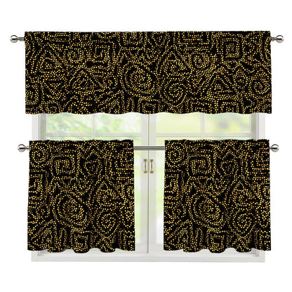 Black And Gold African Afro Print 3 Piece Kitchen Curtains