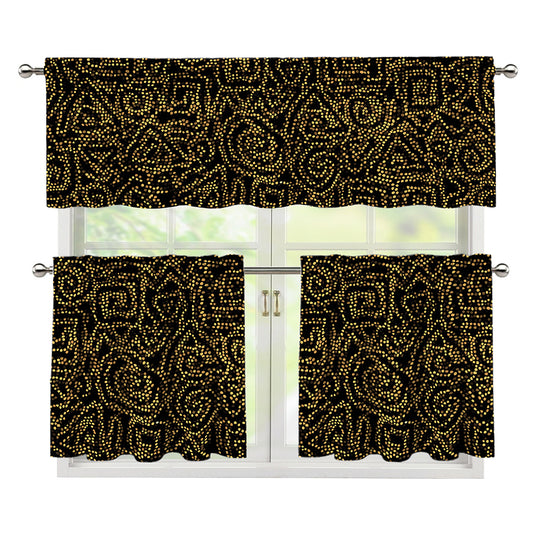 Black And Gold African Afro Print 3 Piece Kitchen Curtains
