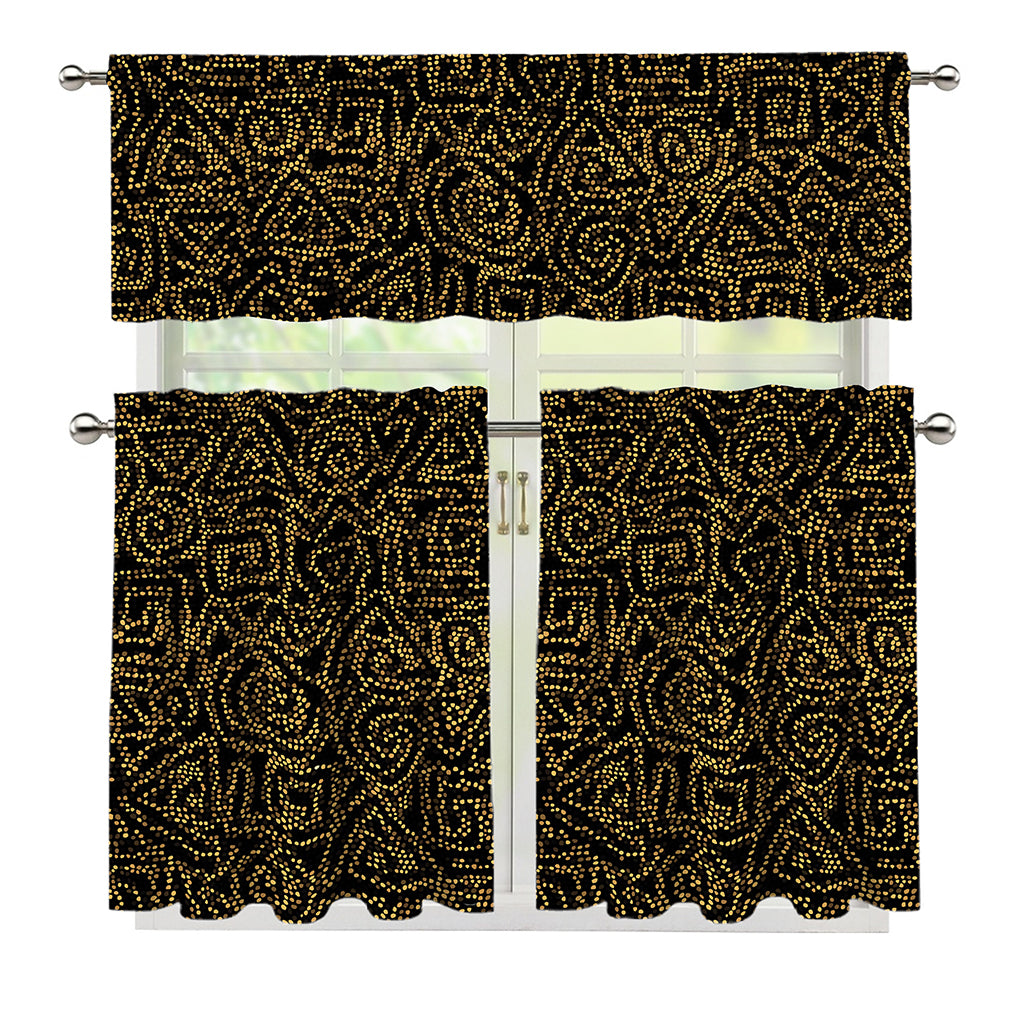 Black And Gold African Afro Print 3 Piece Kitchen Curtains